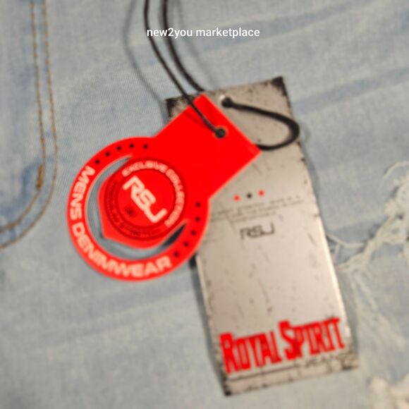 Mens  Blue Denim Distressed 5 Pockets Frayed Hem shorts Royal Spirit Short - Picture 5 of 9